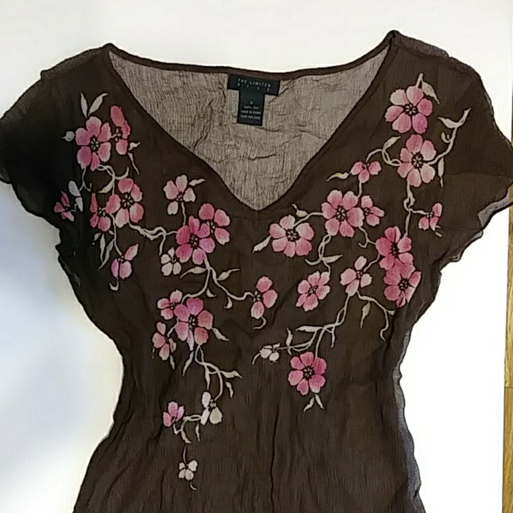 Vintage 90s The Limited sheer 100% silk floral top